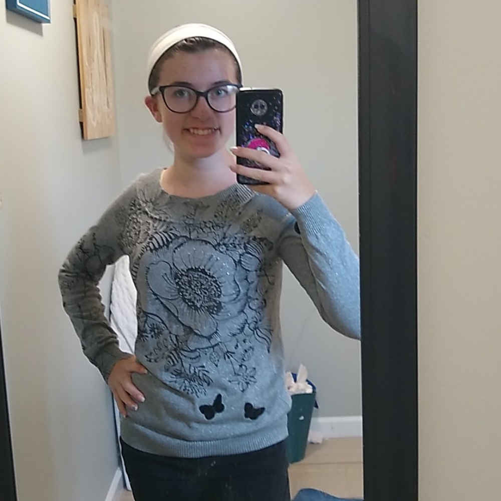 Gray floral sweater